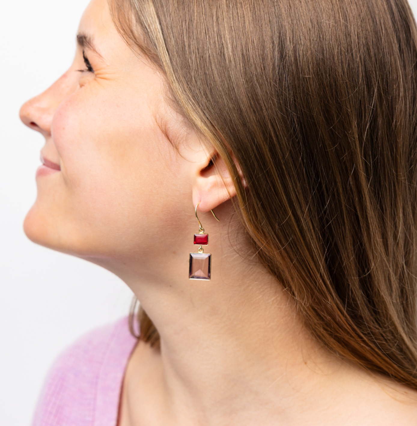 Veronica Two Tone Color Cut Glass Dangle Earring Red