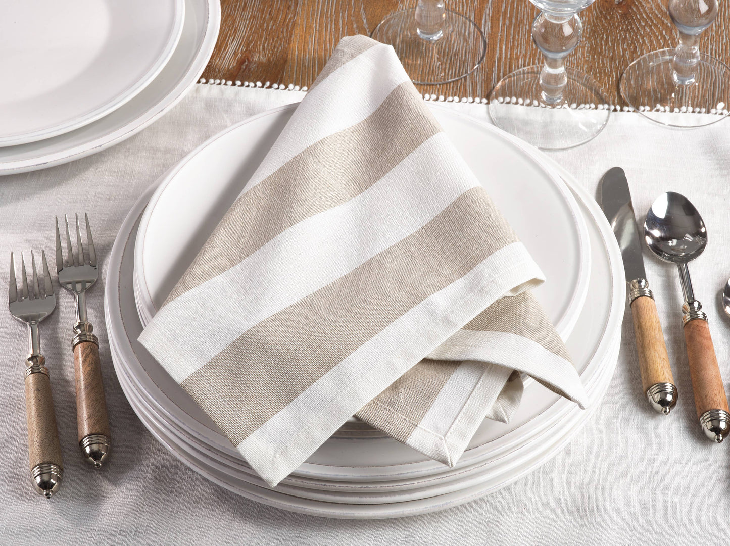 Classic Striped Napkin: Taupe / 20"