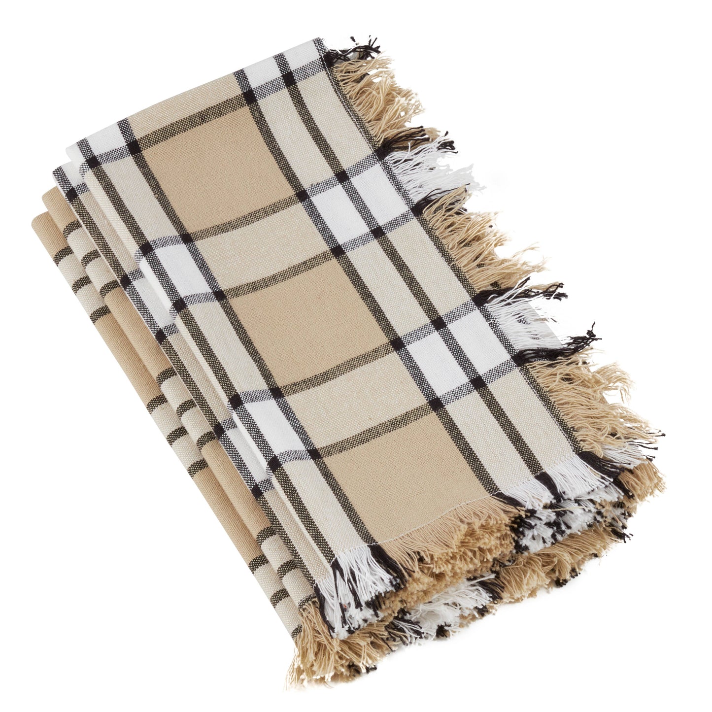 Plaid Napkin - Fringe Detail: Khaki / 20"