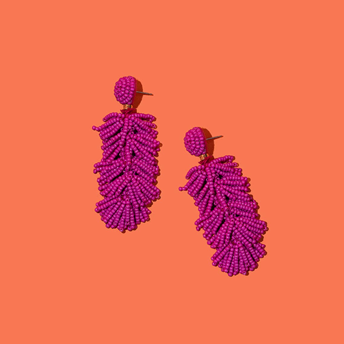 Custom Beaded Tiered Tassel Earrings: Hot Pink