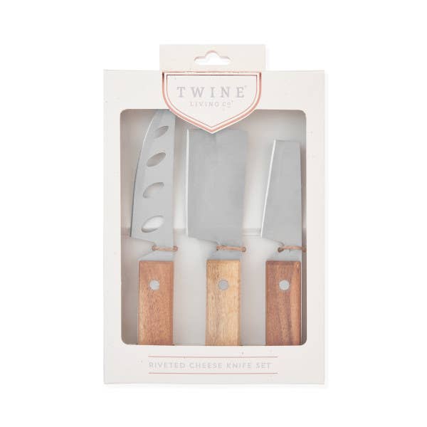 Acacia & Stainless Steel Rustic Cheese Knives - Set of 3