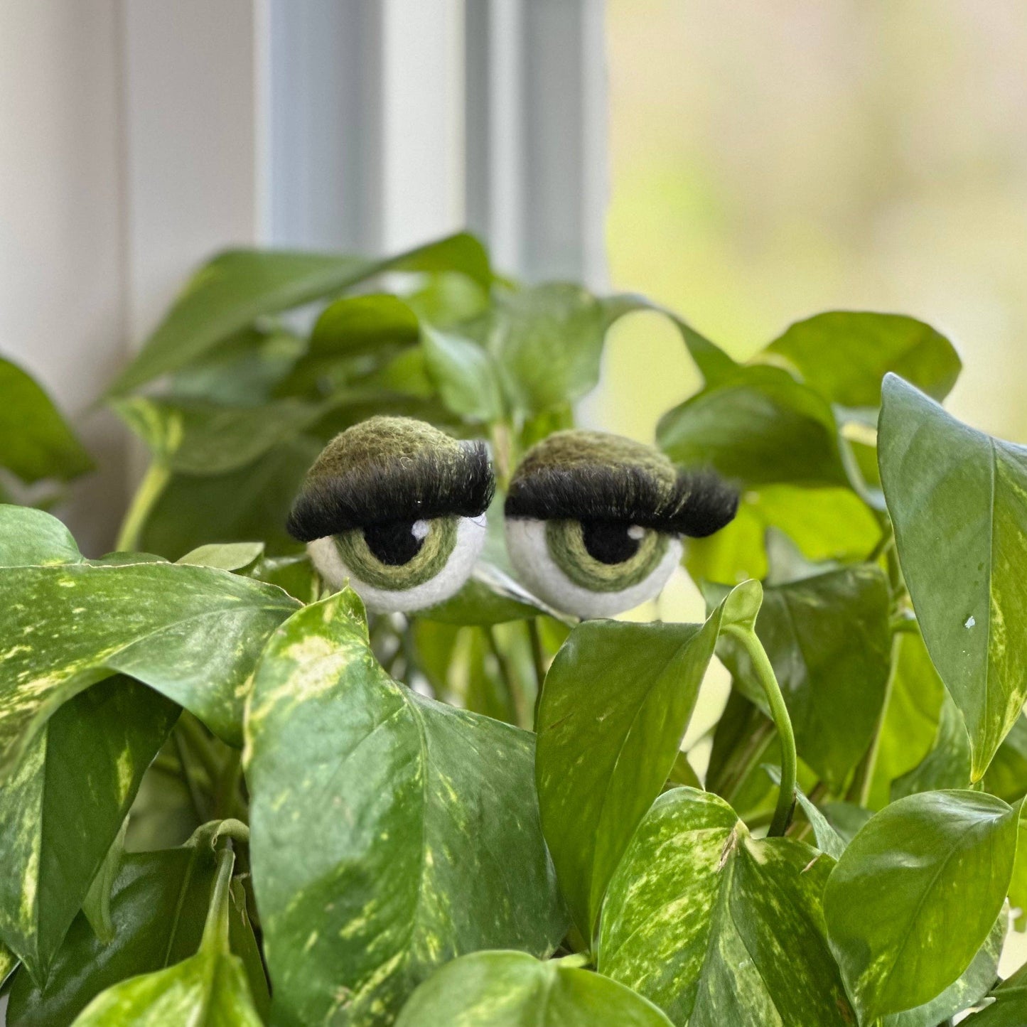 Felt Planter Eyeballs with Eyelashes : Sage