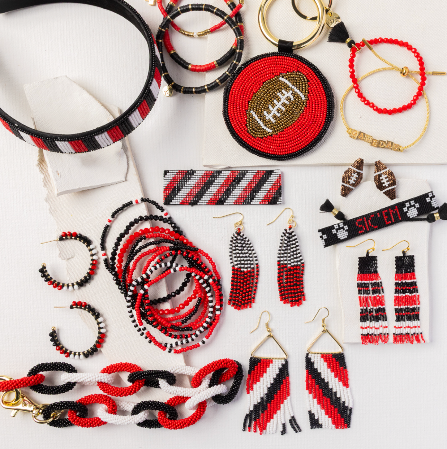 Ink +Alloy Game Day Beaded 10 Strand Stretch Bracelet Set Red + Black