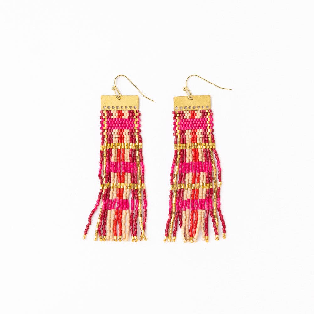 Ink + Alloy Mckenzie Brass Bar Long Fringe Earrings Hot Pink + Gold