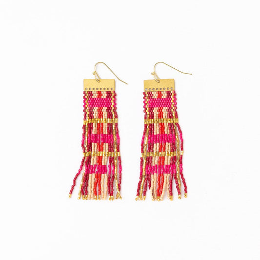 Ink + Alloy Mckenzie Brass Bar Long Fringe Earrings Hot Pink + Gold