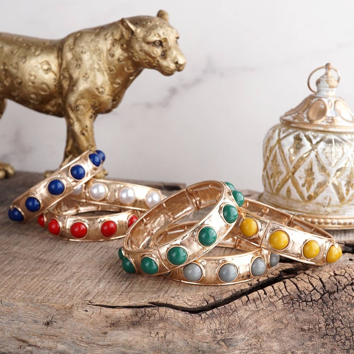 Eternity Statement Bangle Gold Tone Red Blue Brown Green Black Pearl: Navy