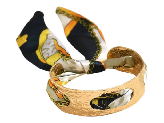 Scarf Cuff Bracelet - Small- Navy and Gold Chain