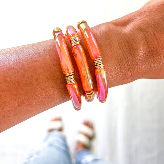 Metallic Tube Bracelets: Pink/ Orange -Medium