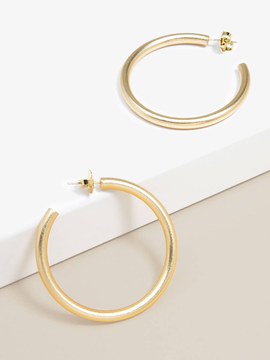 Matte Finish Large Hoop Earring: Matte Silver