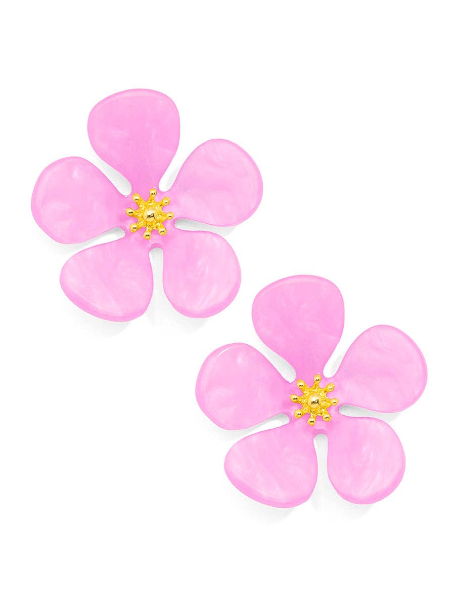 Zenzii Glistening Resin Flower Stud Earring: WHT