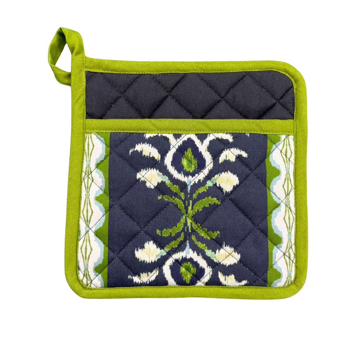 Rosemary Stripe Indigo Oven Mitt and Pot Holder Set: One Size