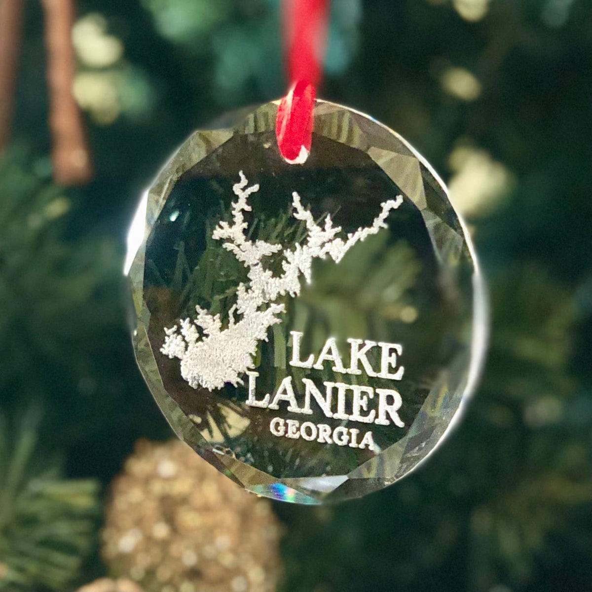 Glass Lake Rabun -Lake Map Ornament - Etched Crystal Ornament: 3.25" Glass Ornament