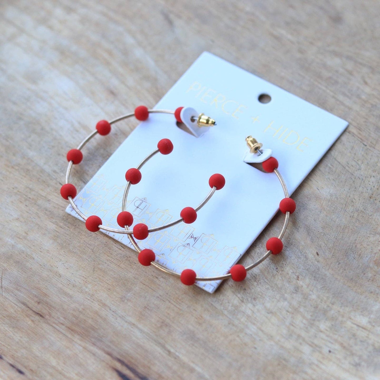 Red & Gold Bead Hoop Earrings | Polymer Clay Bead Hoop
