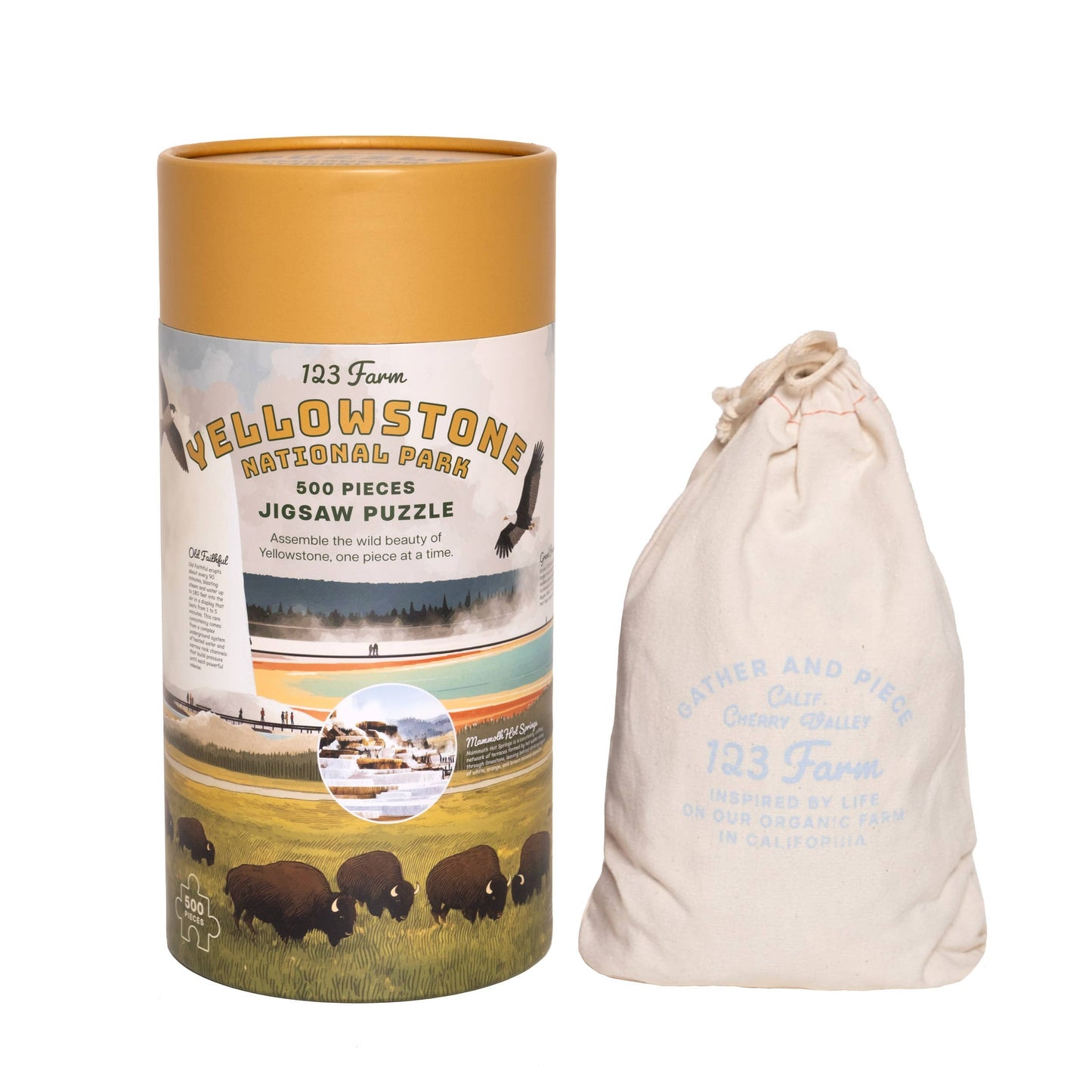 123 Farm - Yellowstone Puzzle – 500 Pc Tube with Vintage Illustrations