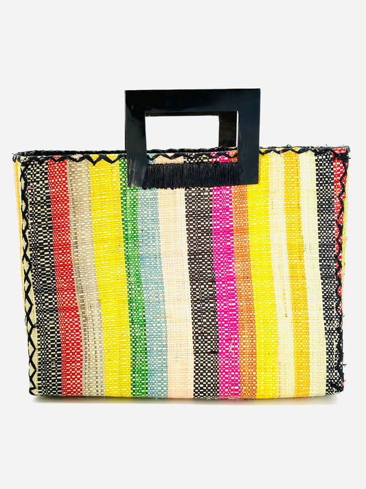 Stevie Square Straw Handbag with Horn Handles: Lollipop