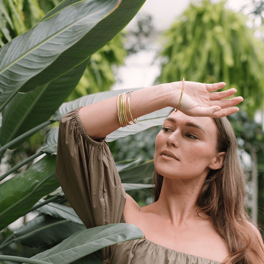 Shiny Gold And Dark Horn Bangle Each