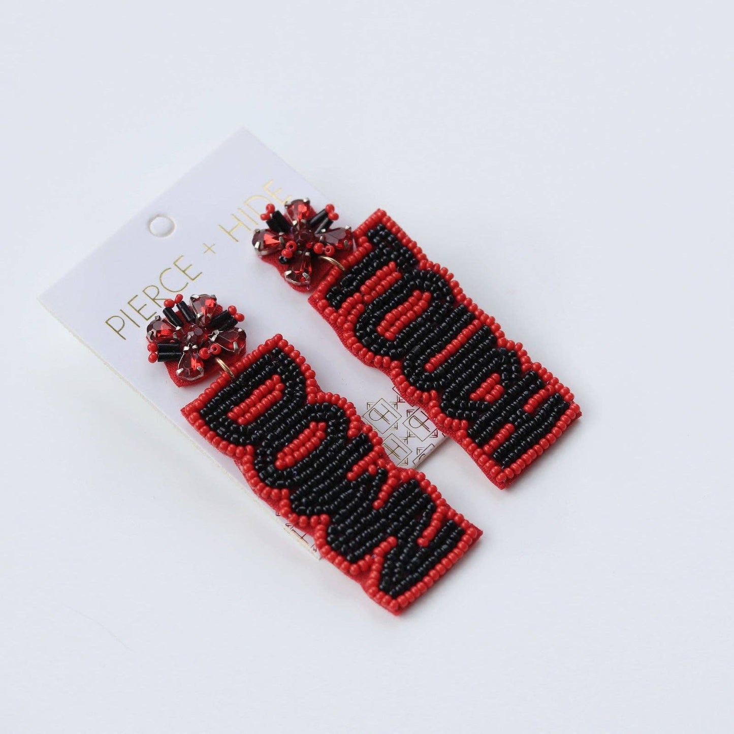 Custom Beaded Red/Black Touch Down Earrings | GAME DAY EARRINGS