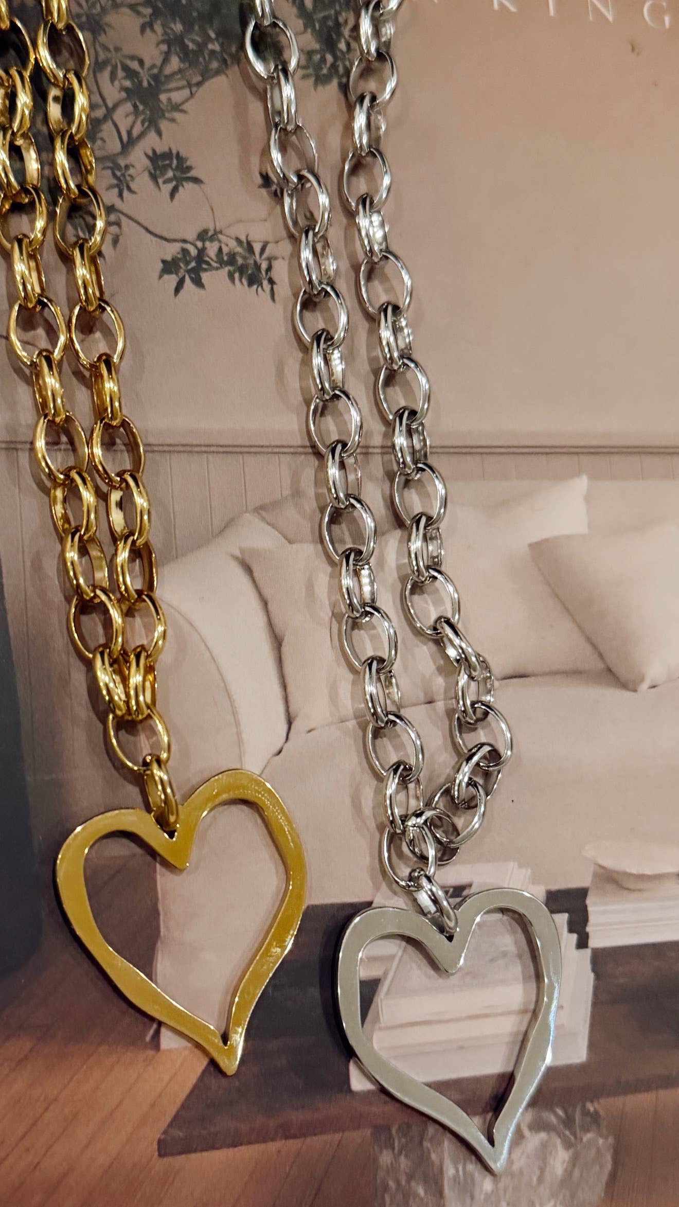 LARGE OPEN HEART NECKLACE: SILVER