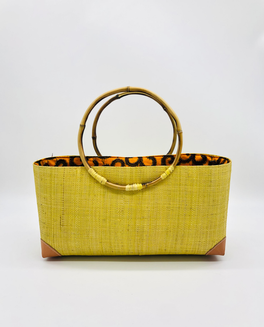 Bebe Straw Handbag with Bamboo Handles: Butter