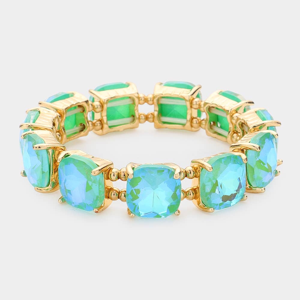 Cushion Square Stone Stretch Evening Bracelet: Opal Pink