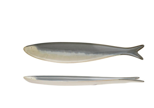 Stoneware Sardine Shaped Dish, Grey & White