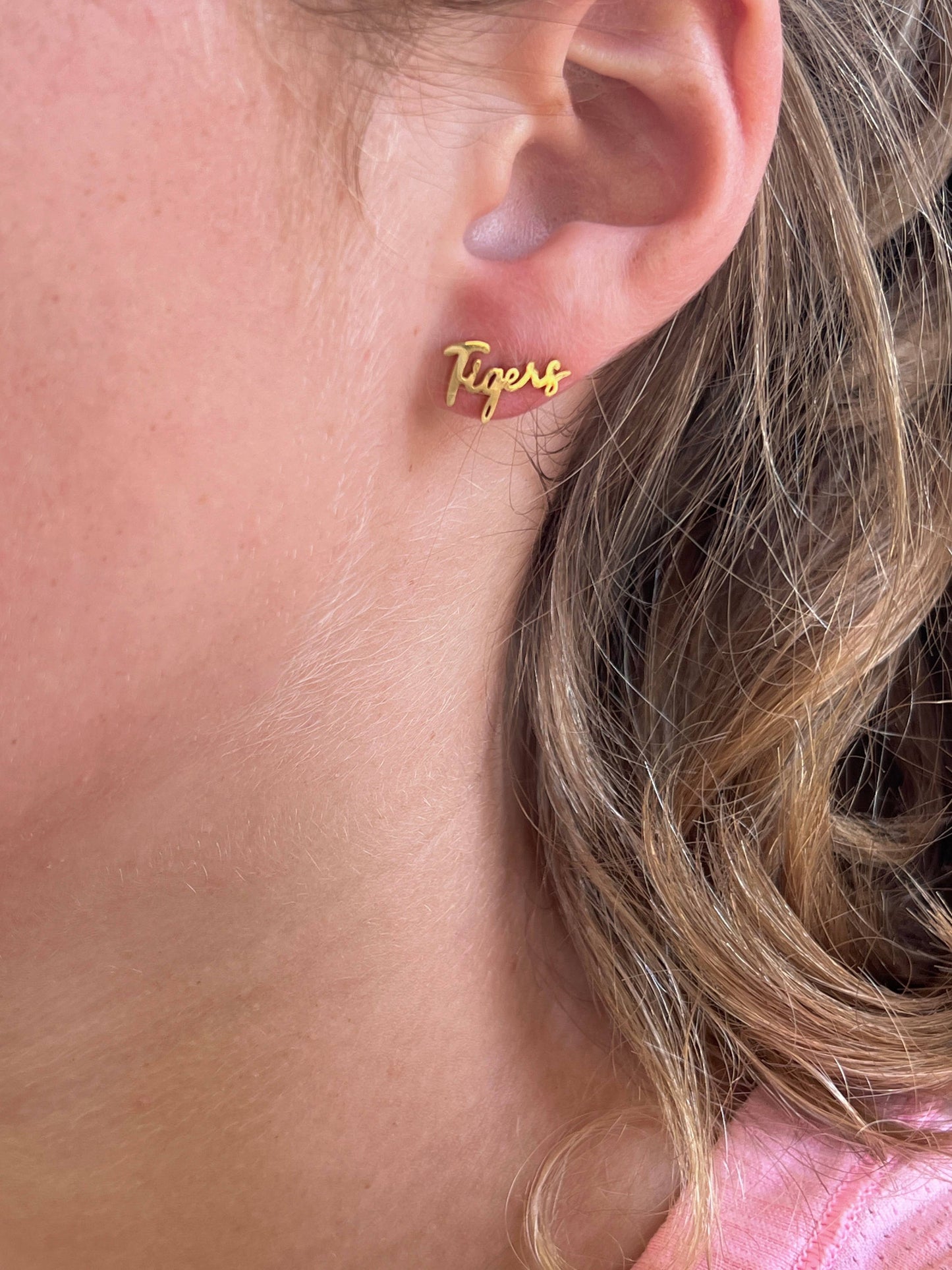 Go Tigers Cute Game Day Stud Earrings Tiger Fans Gift: Yellow Gold