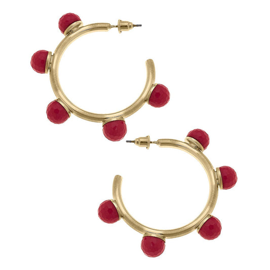 Allison Resin Beaded Hoop Earrings: Fuchsia