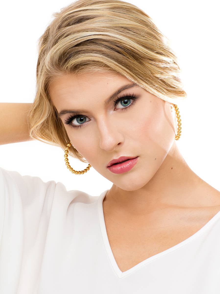 Metal Pearly Hoop Earring: Rhodium