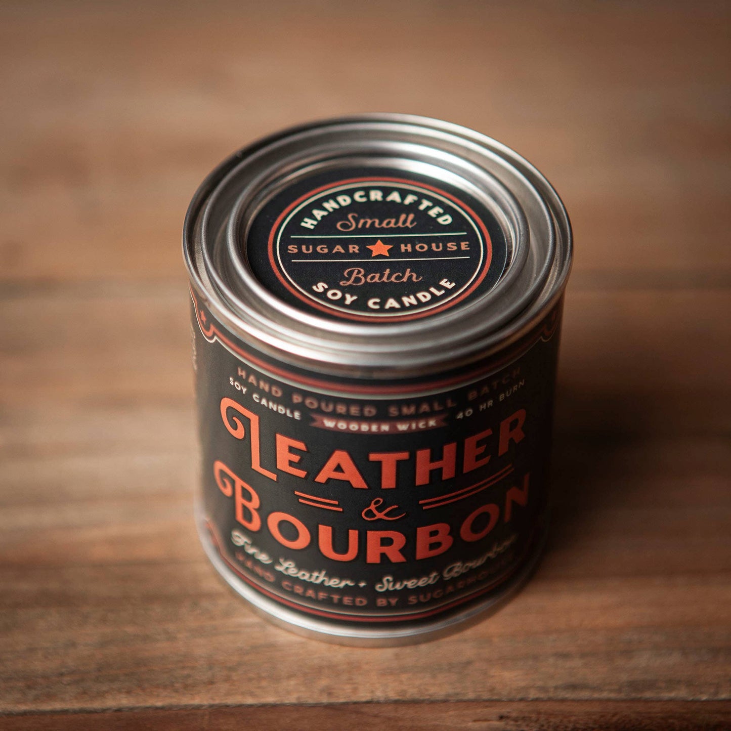 FUN-Leather & Bourbon Soy Candle with Wooden Wick