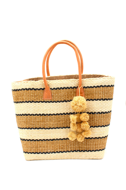 Cabrillo Sisal Basket Bag with Waterfall Pompoms: Tobacco