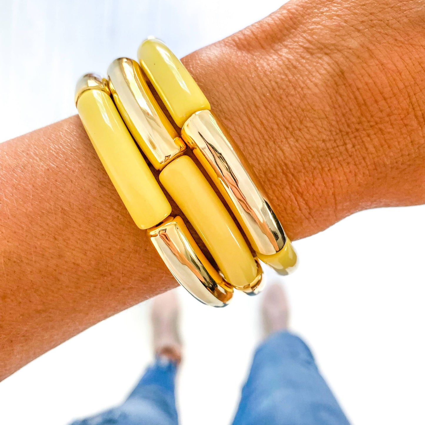 Yellow Tube Bamboo Bracelet: Yellow-Gold Tube-