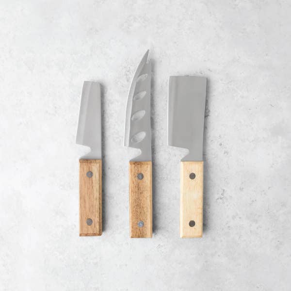 Acacia & Stainless Steel Rustic Cheese Knives - Set of 3