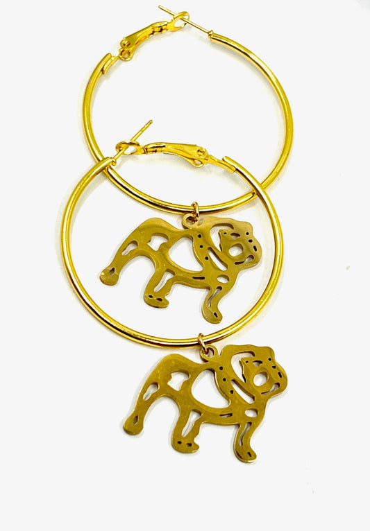 Bulldog Earrings-Gold Hoop Bulldog GameDay Earrings: Gold