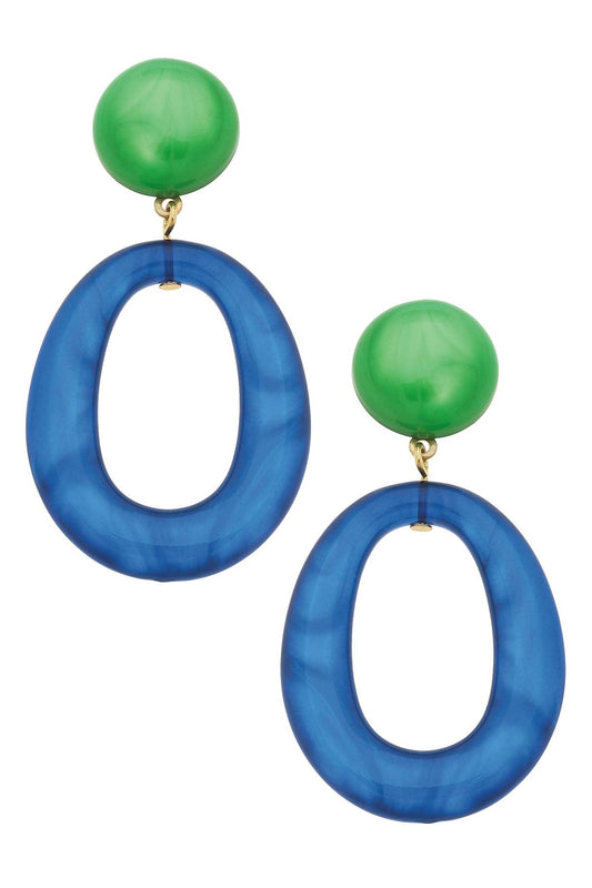 Ansley Marbled Resin Shape Earrings: Green & Blue