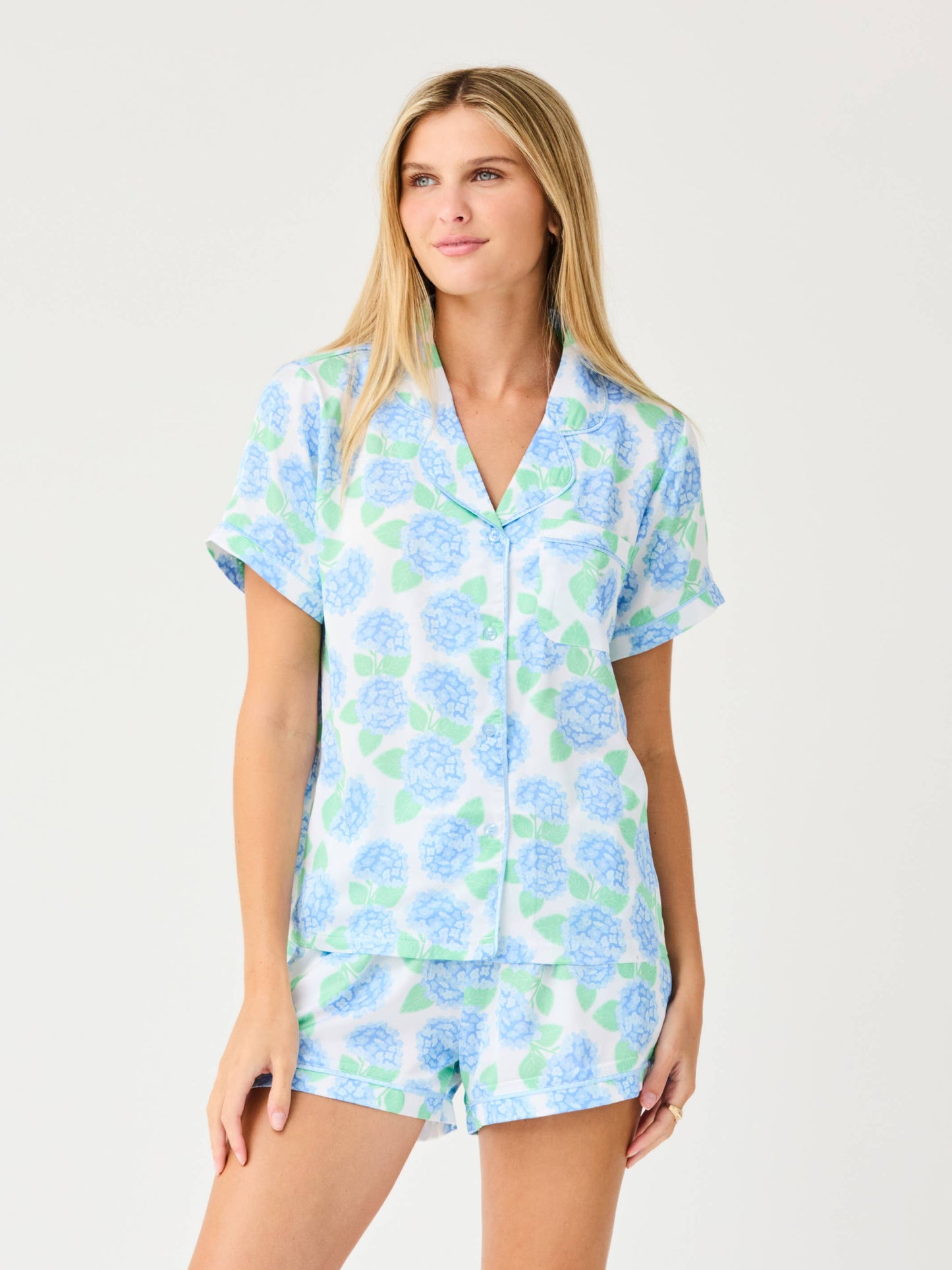 Women's Charlotte Satin Short Sleeve Shirt| with Summerfair Blue