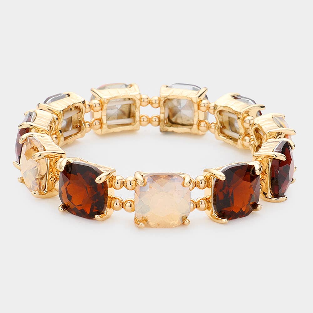 Cushion Square Stone Stretch Evening Bracelet: Opal Pink