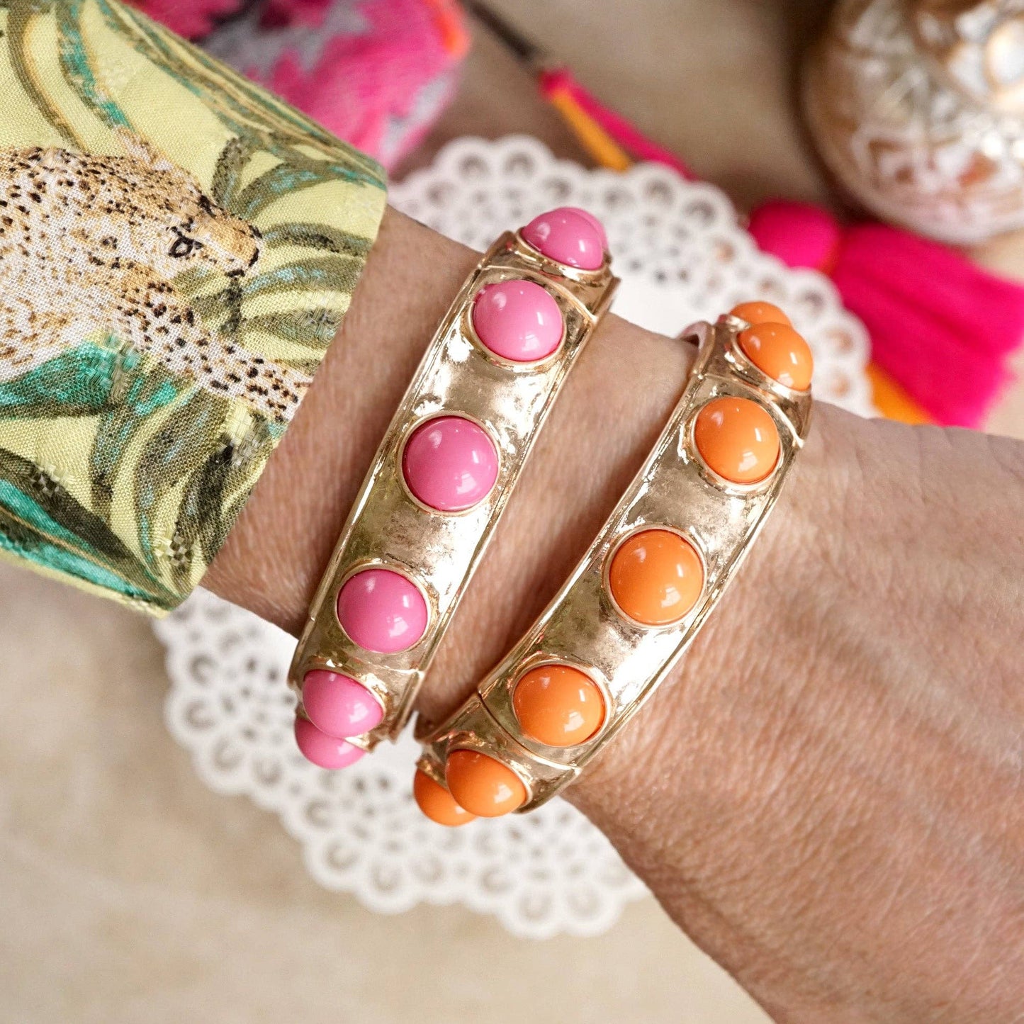 Eternity Statement Bangle Gold Tone Red Blue Brown Green Black Pearl: Navy