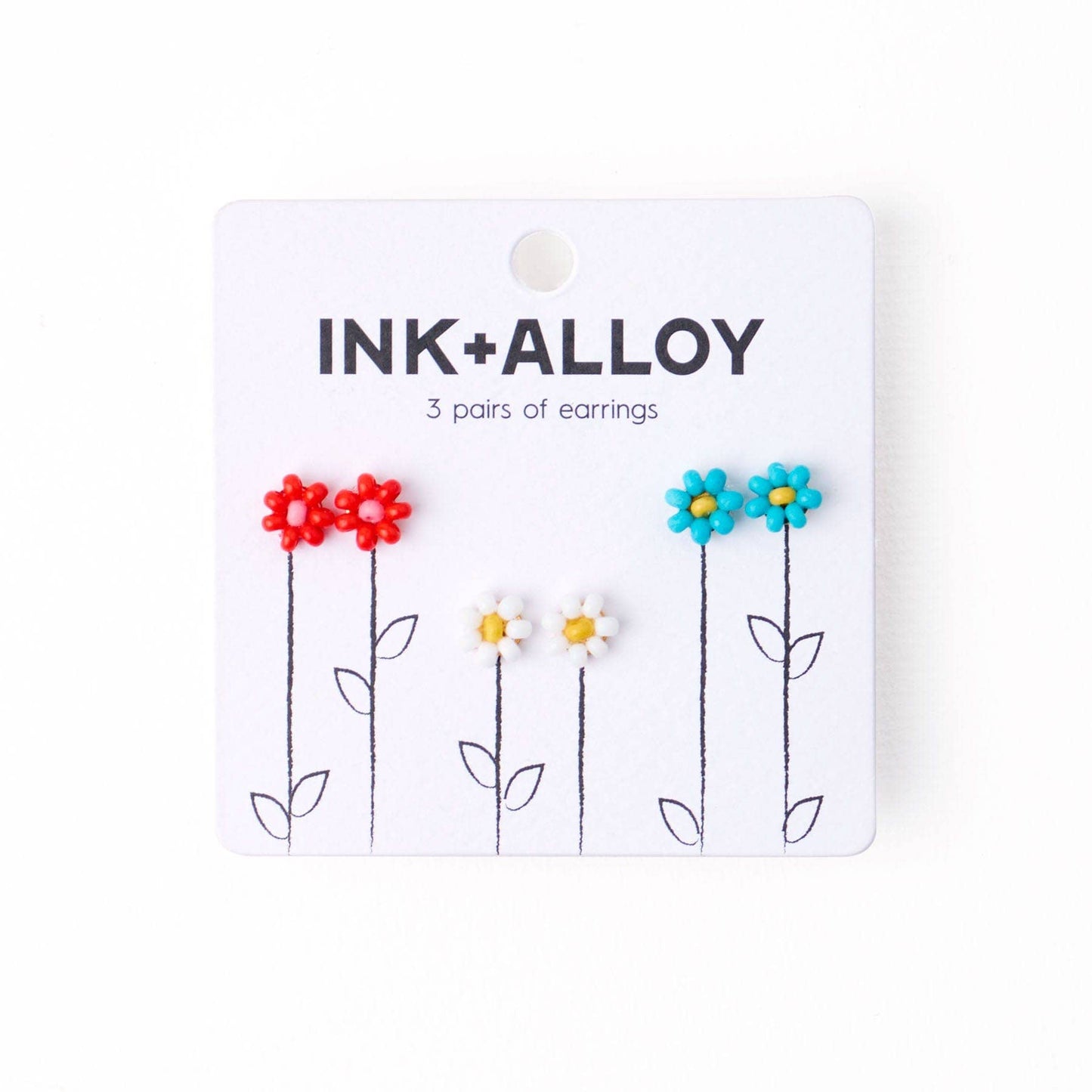 Tina Flower Earrings Trio Set Aqua, Tomato + White