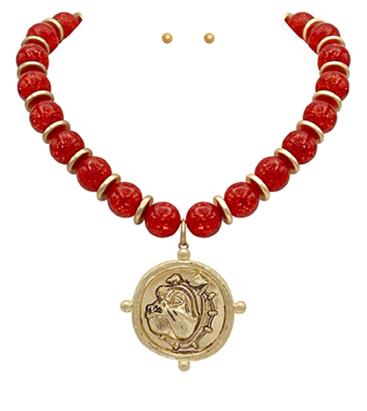 Bulldog Head Beaded Necklace