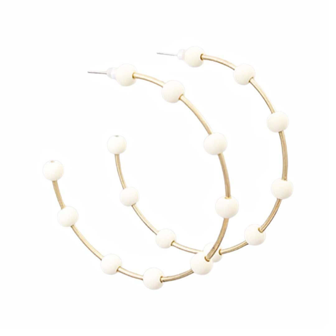 Cream & Gold Bead Hoop Earrings