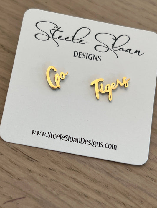 Go Tigers Cute Game Day Stud Earrings Tiger Fans Gift: Yellow Gold
