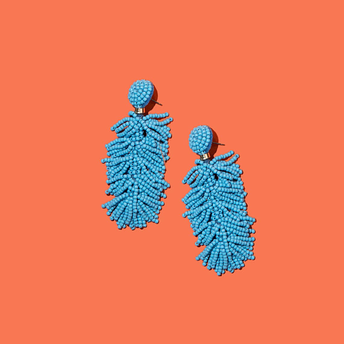 Custom Beaded Tiered Tassel Earrings: Navy