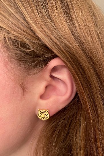 Cute Tiger Earrings, Tiger Football Gift, Silver Stud