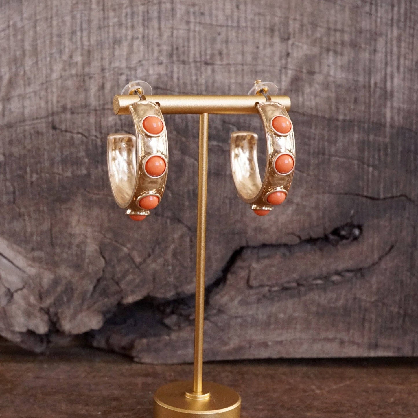 Jeweled Bubble Hoop Earrings – Colorful Acrylic Cabochons: Navy