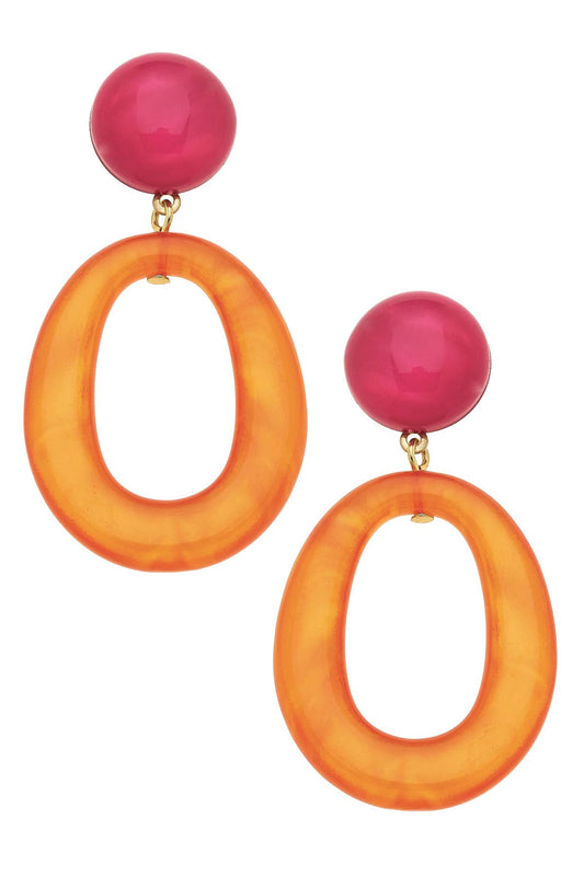 Ansley Marbled Resin Shape Earrings: Fuchsia & Orange