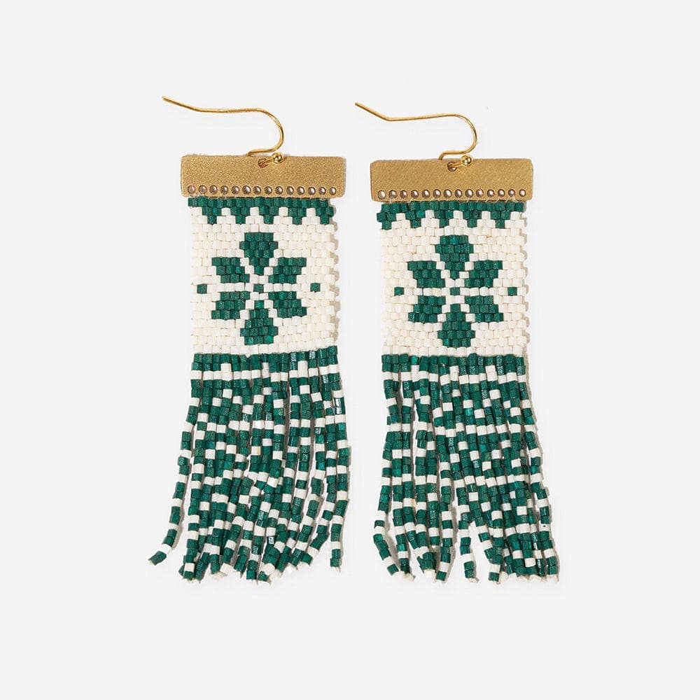 Ink +Alloy Lauren Holiday Beaded Fringe Earrings Green