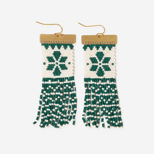 Ink +Alloy Lauren Holiday Beaded Fringe Earrings Green