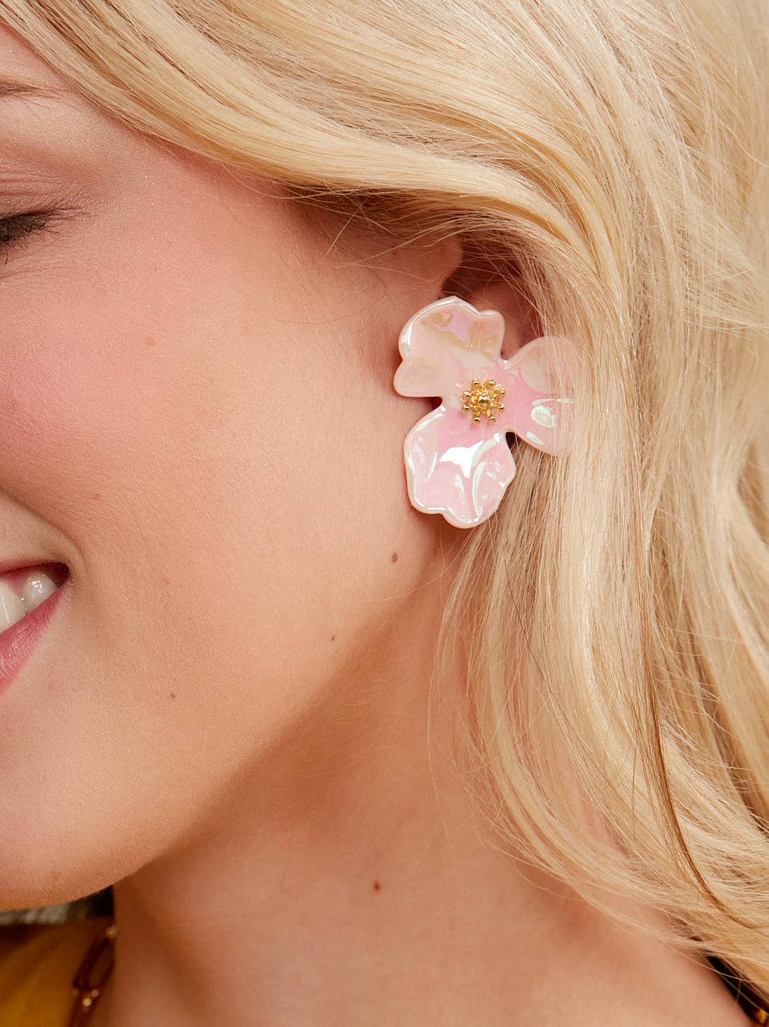 Iridescent Resin 3-Petal Stud Earring: H.PNK