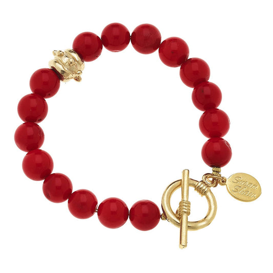 Susan Shaw Red Coral Gold Toggle Bracelet