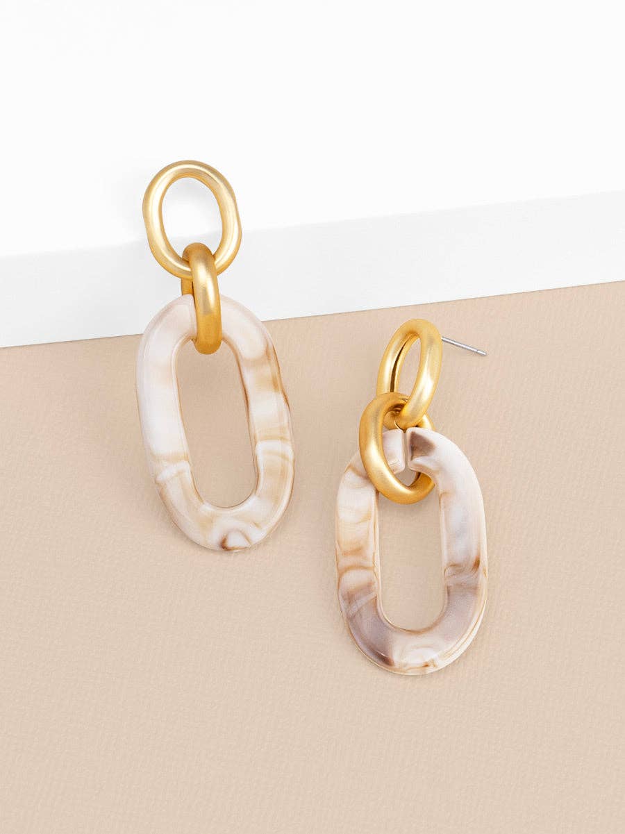 Marbled Beige Resin & Matte Gold Drop Earring: BEI